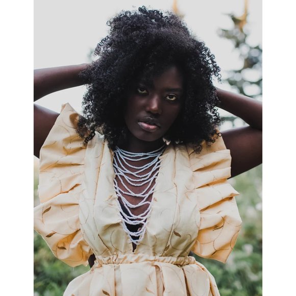 Women's Gold Hand Beaded Vintage Victorian Boho Style Ruffle Maxi Dress New - Picture 4 of 10